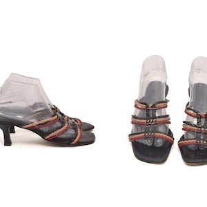 Vintage 90er Jahre Geflochtenes Leder Curved Sandale Schuhe Größe 39 EU