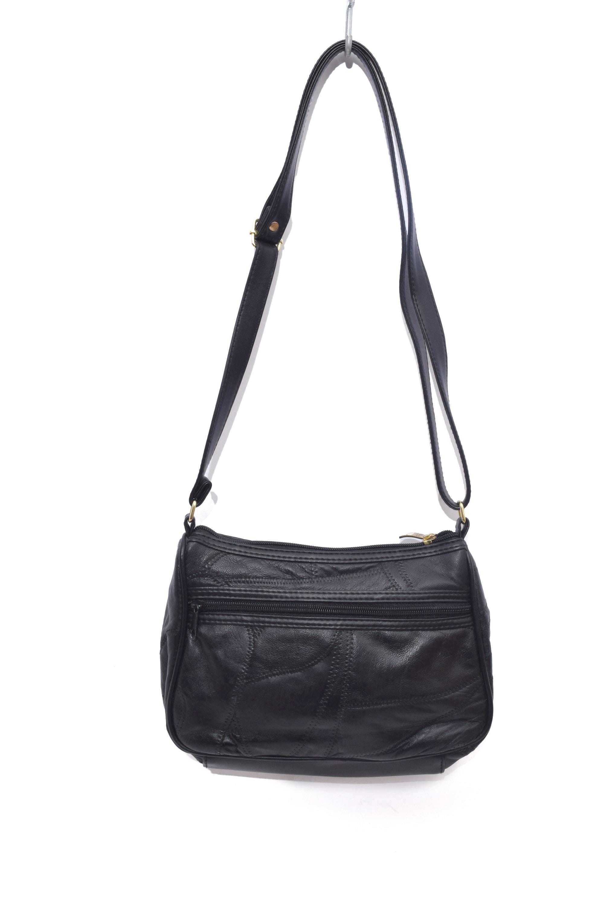 Vintage 90's Black Real Leather Patchwork Shoulder Bag - Etsy