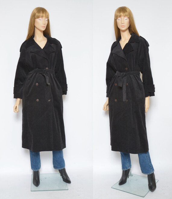 Corduroy Button Cape Coat / Vintage 70s Black Belt