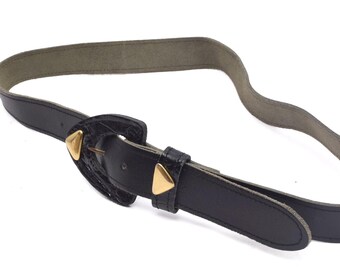 Vintage Black Leather Belt: Gold Triangle Buckle, 80s  display picture 3