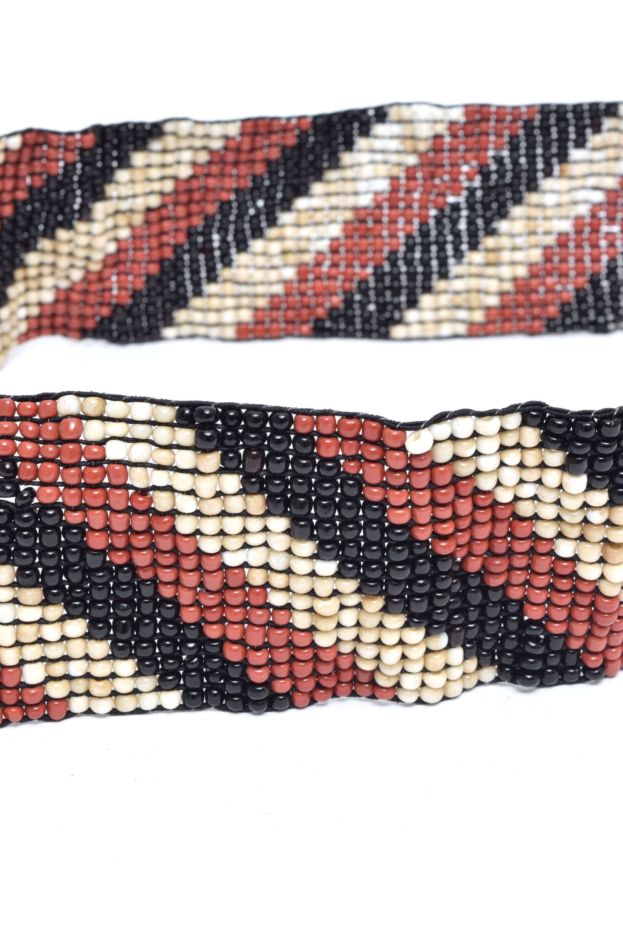 Vintage 90s Beaded Stretch Belt: Brown Wood Buckle - Etsy display picture 3