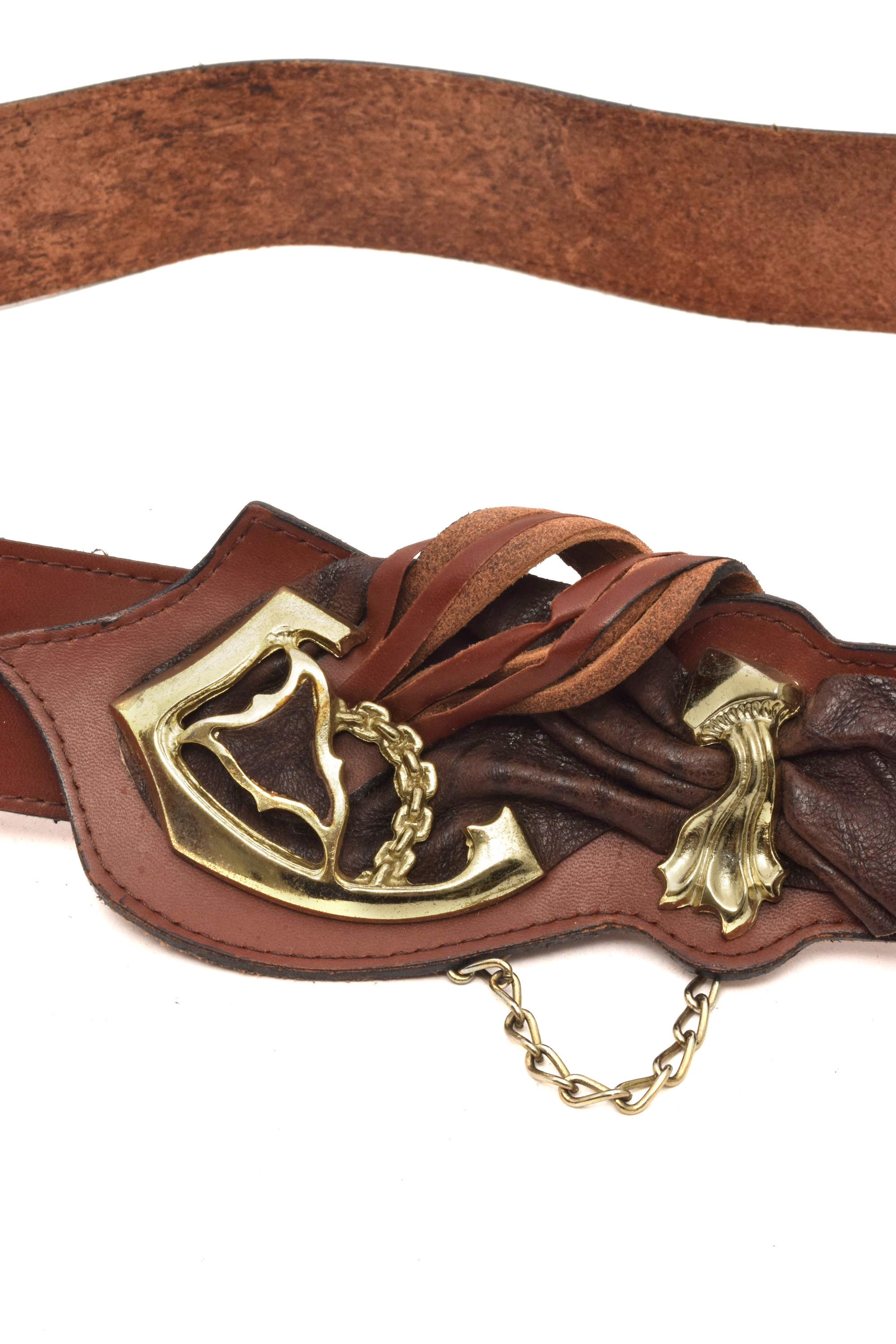 Vintage 80s Womens Wide Brown Nobuck Leather Waist Belt Ornate Gold Buckle M Leather Gold Vintage Belts for sale | eBay main image 2
