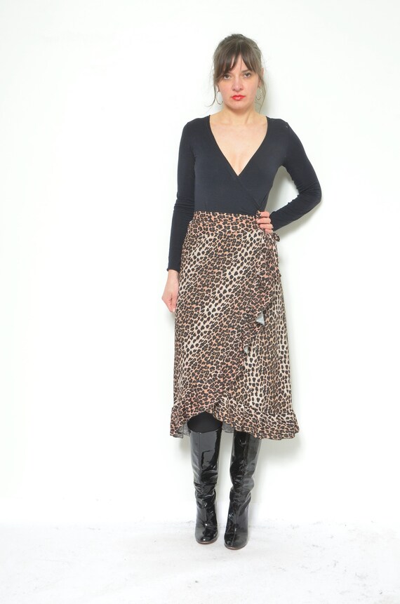 Leopard Print Wrap Up Skirt / Vintage 90s Animal … - image 8