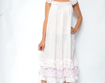 Ruffled Satin  Long Dress / Vintage 80s Light Pink Sleeveless Night Gown Tent Summer Dress - Size Small
