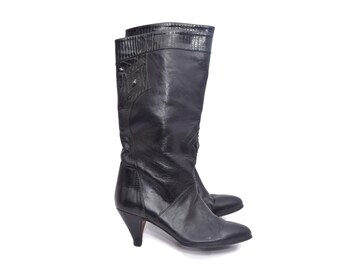 Bottes Pollini Italie 1983 - Vernis Noir, Taille 37.5, Vintage Années 80