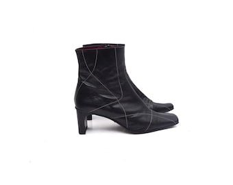 Vintage Belmondo Black Leather Ankle Boots | Made in Italy | Size EU 41