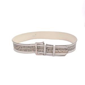 Vintage 90s White Leather Belt – Snakeskin  Detail – Size 90 cm – Real Leather