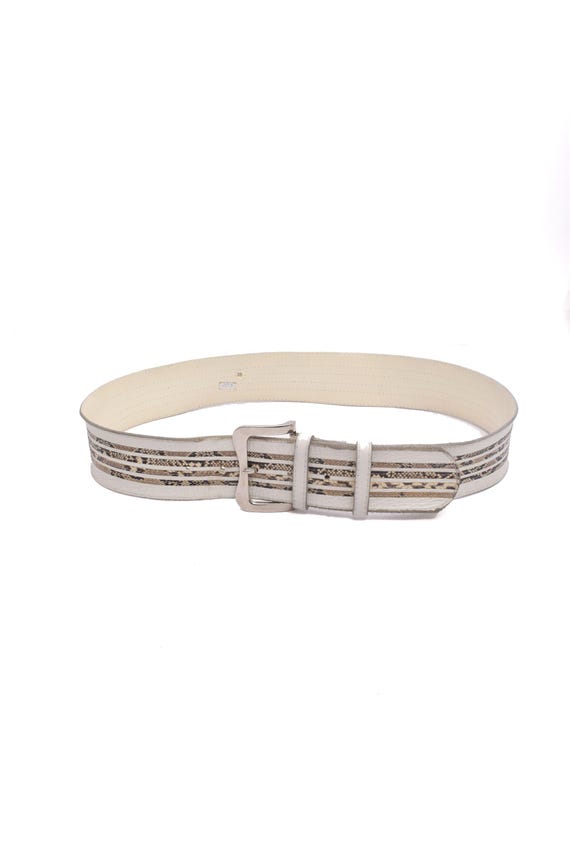 Vintage 90s White Leather Belt – Snakeskin Detail – Size 90  display picture 2