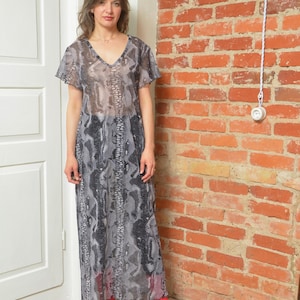Vintage 00&#39;s Snake Skin Print Sheer Maxi Dress - Size L/XL
