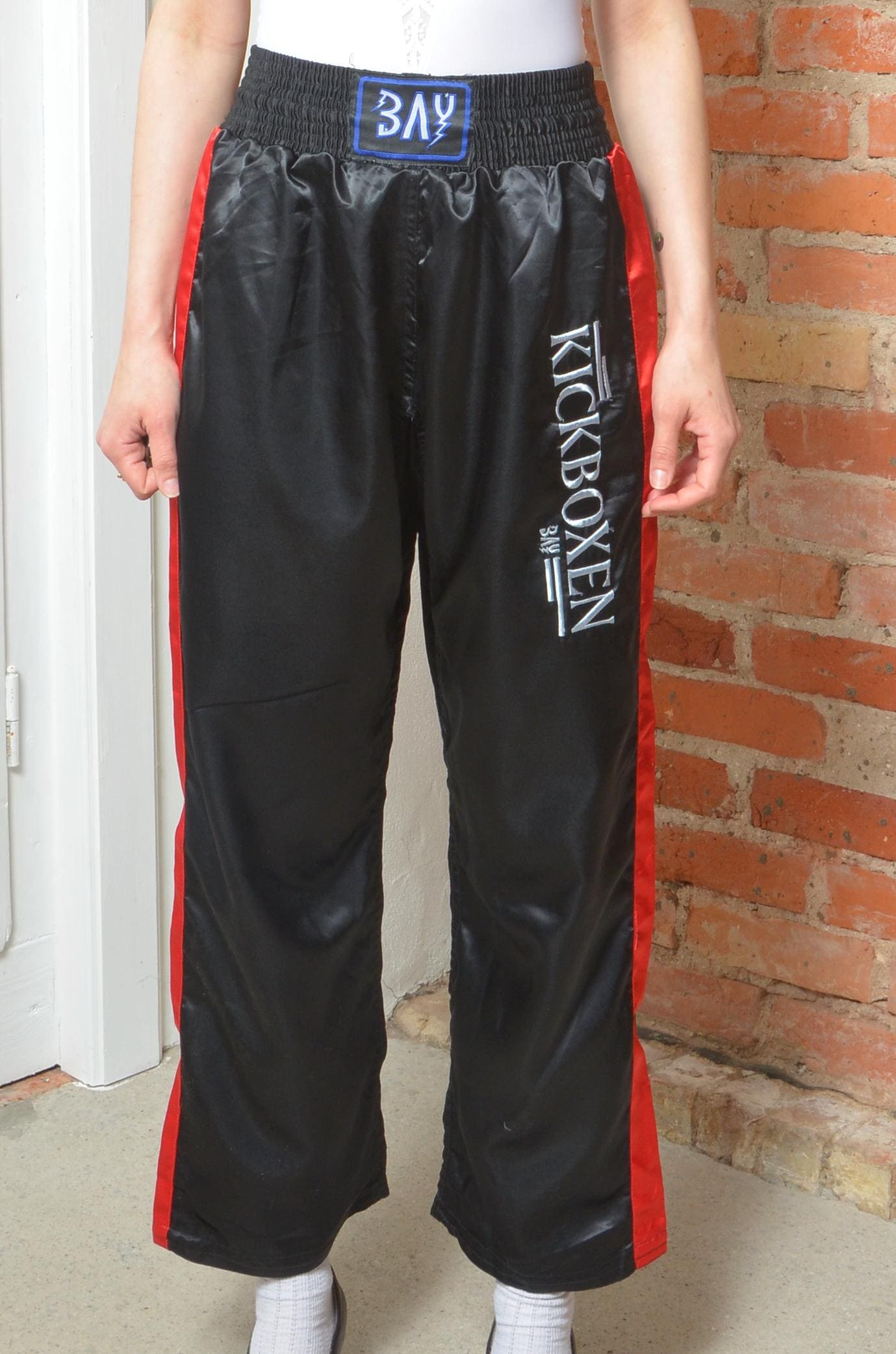 Vintage 90s Satin Kickboxing Pants / Wide Leg Sports Trousers