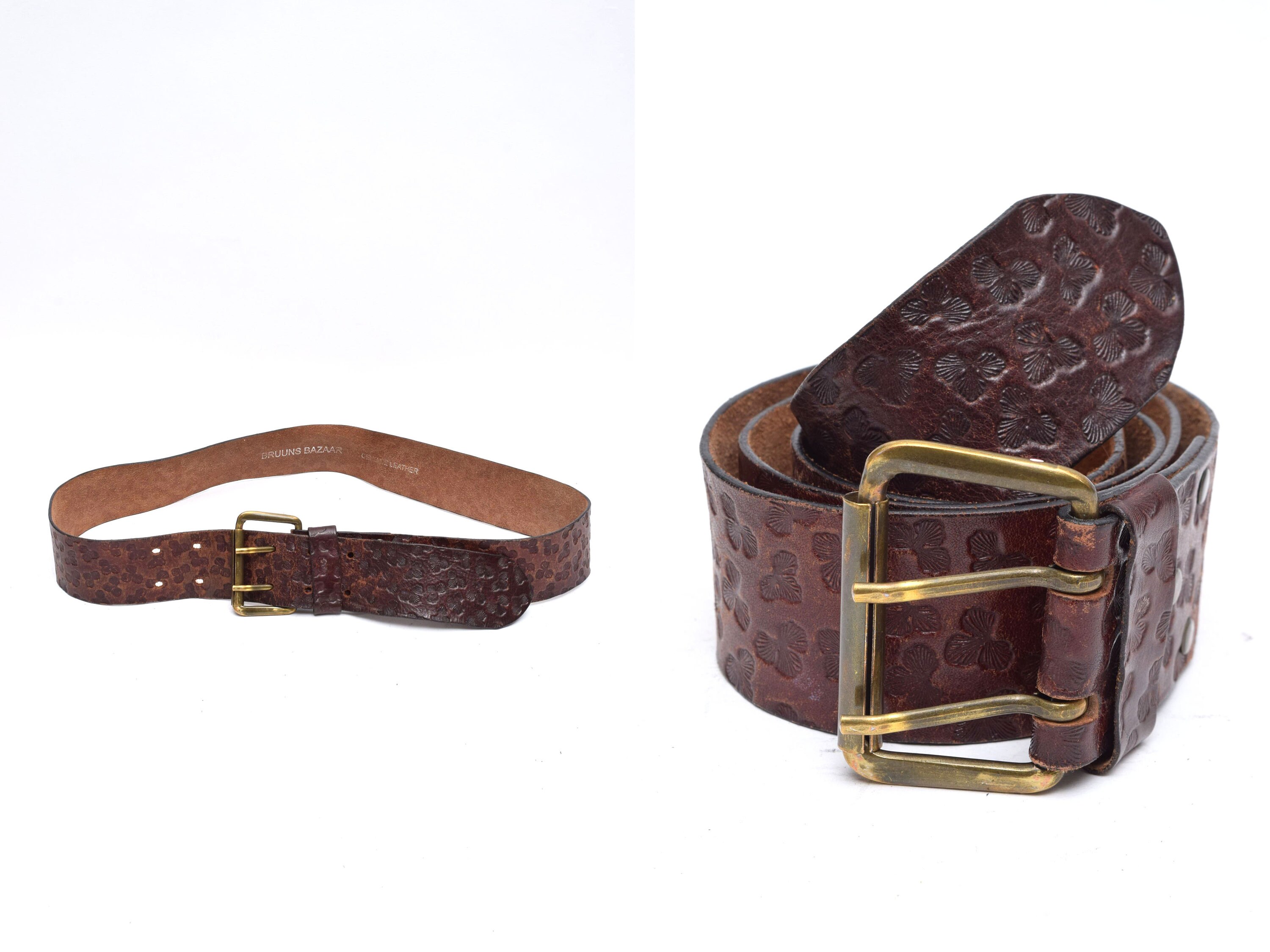 Womens Vintage Unbranded Leather Belt Size S Brown Double Layered Brass Buckle Women Brown Faux Leather Band Hip High Waist Belt Antique  main image 3