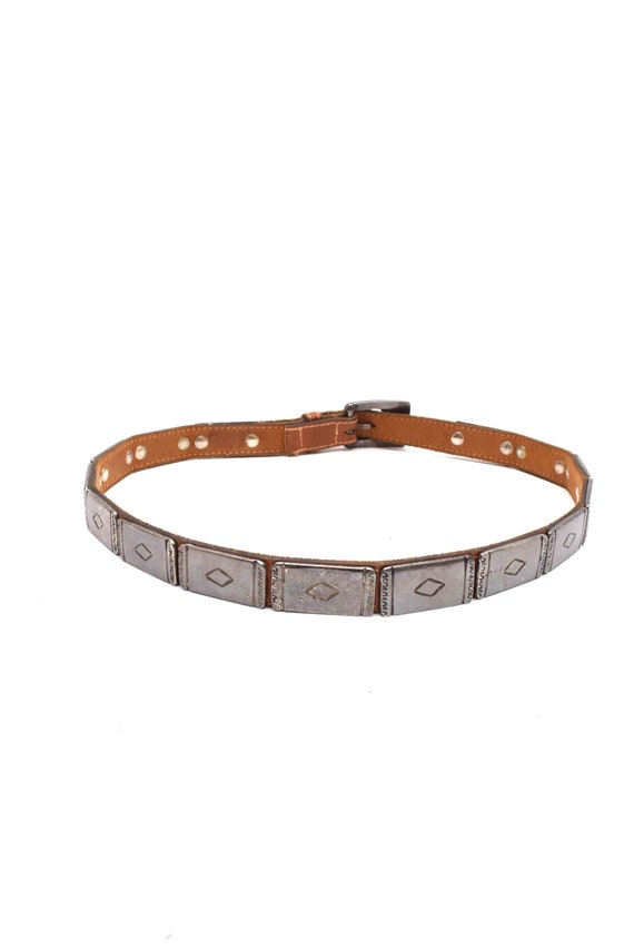Vintage 90's Brown Thin Leather Belt with Metal S… - image 6