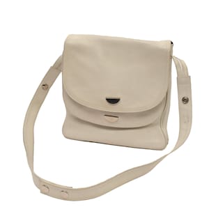 Bolso pequeño vintage de piel auténtica de los años 80, blanco, con dos compartimentos.