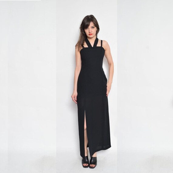 black maxi slit dress