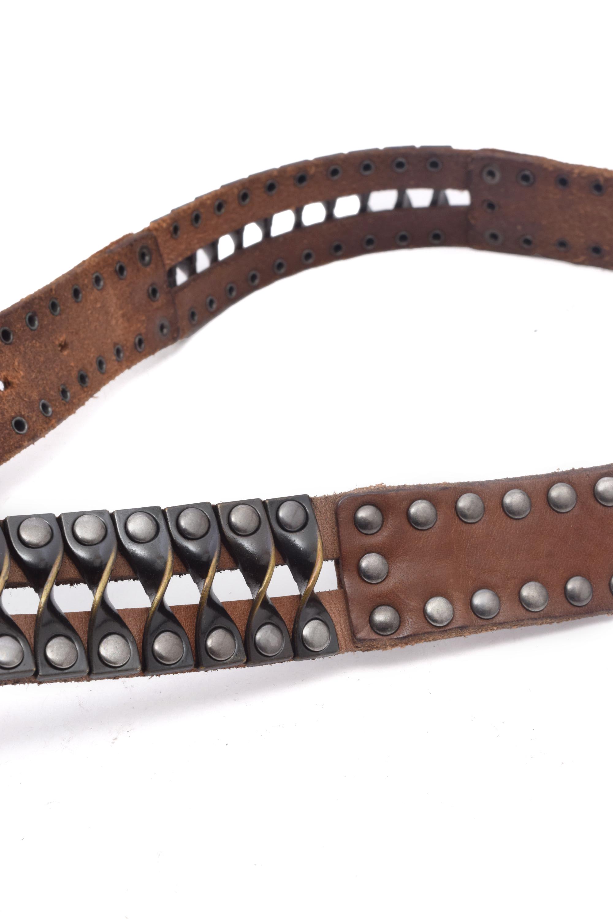 Vintage 80s Brown Leather Studded Belt – Size 85 Cm – Rocker