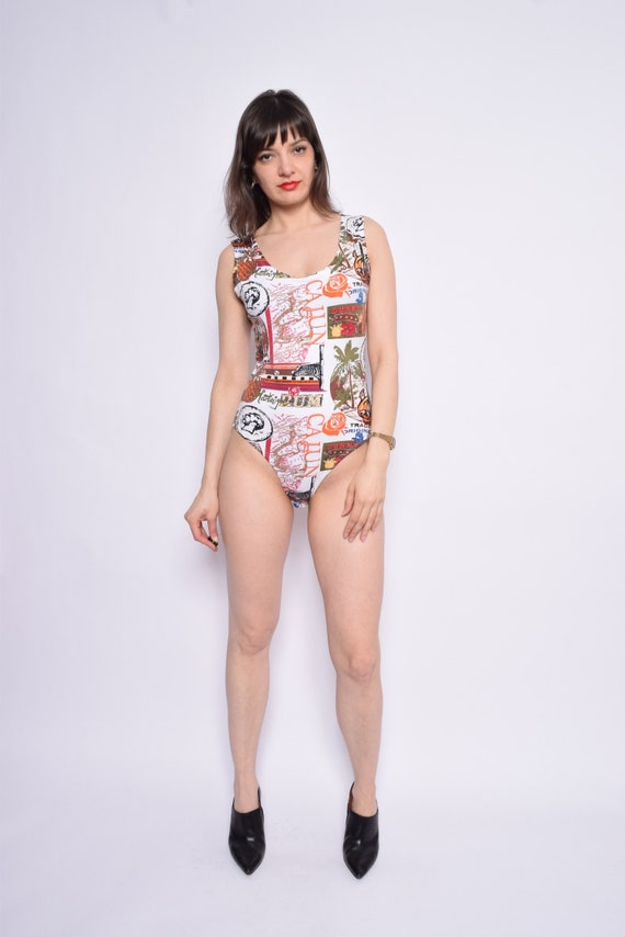 Vintage 90's Beige Printed Leotard / Sleeveless Co