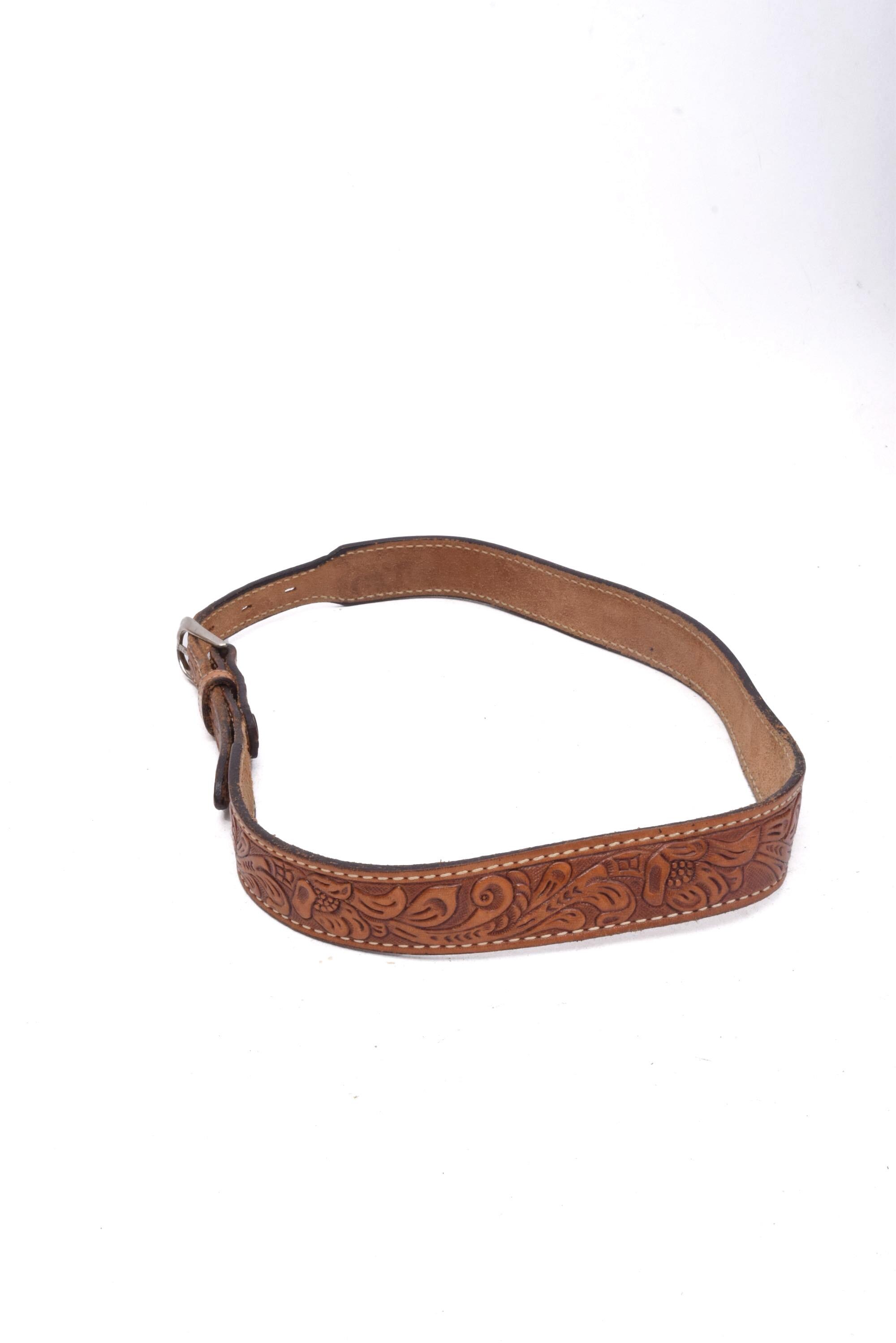 Vintage 90s Brown Leather Western Belt: Embossed Floral  display picture 1