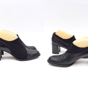 Vintage 90&#39;s Black Real Leather And Elastic Heels Pumps