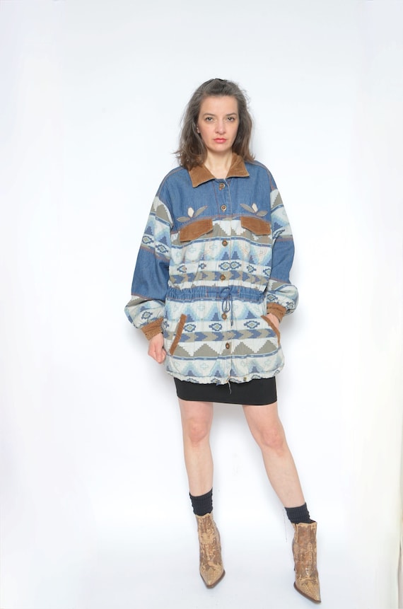 Navajo Pattern Jacket / Vintage 90s Denim Color Blocking - Etsy Israel