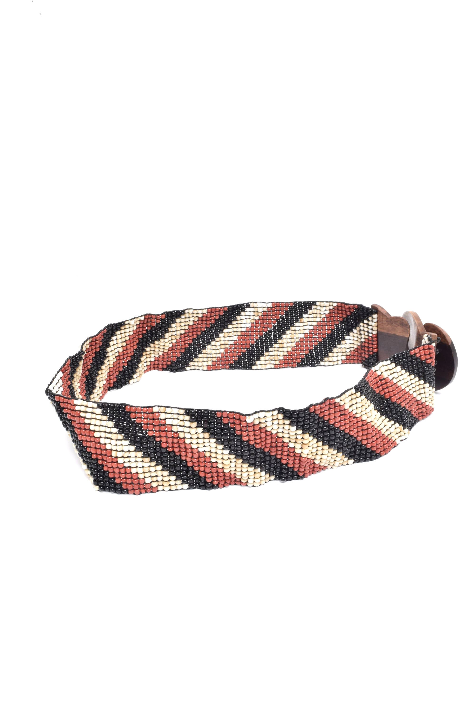 Vintage 90s Beaded Stretch Belt: Brown Wood Buckle - Etsy display picture 1