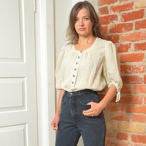 Vintage 90s Folk Linen Button Shirt - Size Medium
