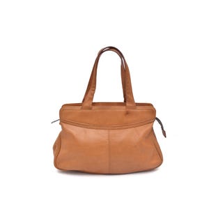 Bolso vintage Pascale Passage Helmond de piel color canela, años 70, dos compartimentos con cremallera, bolso de mano de piel auténtica.