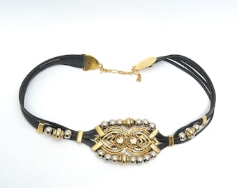 Vintage Black Glass Beaded Hippie Boho Festival Waist Belt  display picture 1