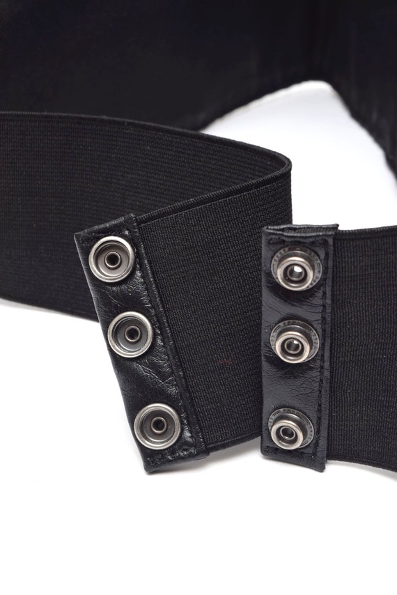 Vintage 90's Wide Patchwork Black Real Leather Be… - image 8