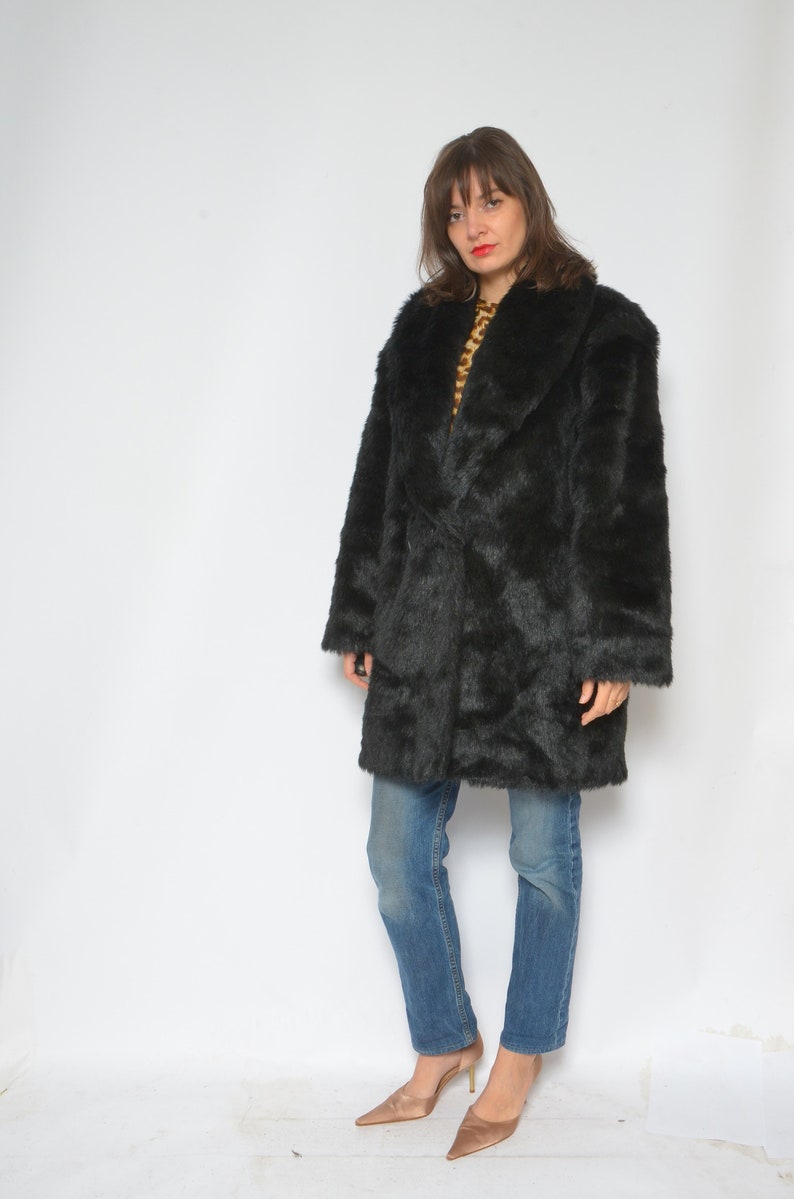 Size LXL Faux Fur Oversized Coat Vintage 80/'s Button Short Winter Fake Fur Jacket