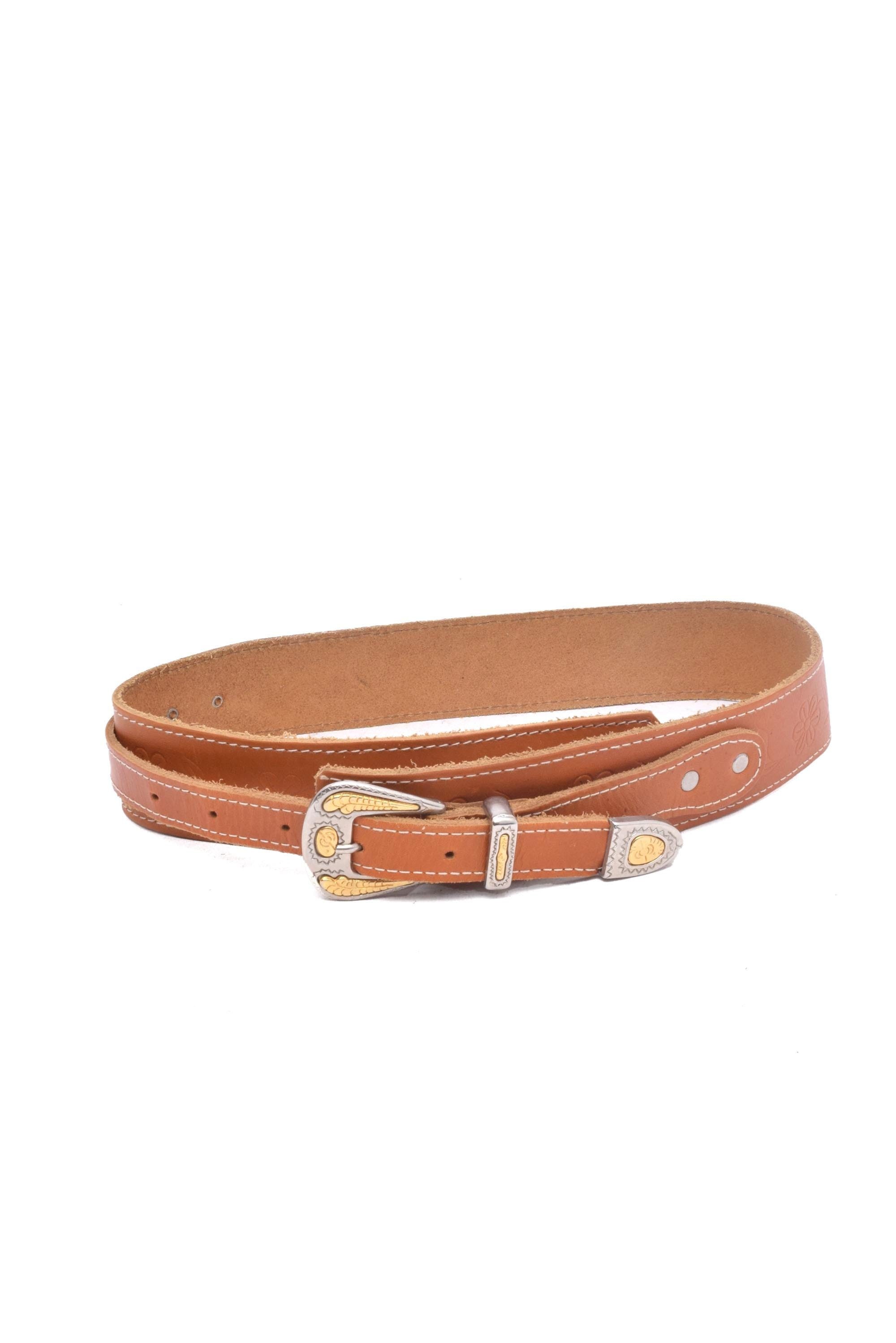 Vintage 90s Embossed Brown Leather Western Belt: Silver  display picture 2