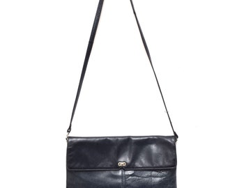 Vintage 90's Dark Blue Soft Leather Shoulder Bag Purse