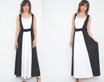 Vintage 80's Color Blocking Maxi Dress / Sleeveless Fit And Flare Cocktail Prom Dress  - Size Large