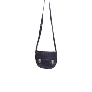Petit sac à main vintage en cuir noir avec boucles argentées - Sac à bandoulière des années 80