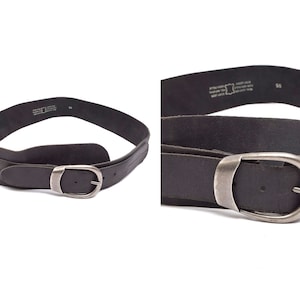 Vintage 90&#39;s Black Leather Belt with Silver Metal Buckle