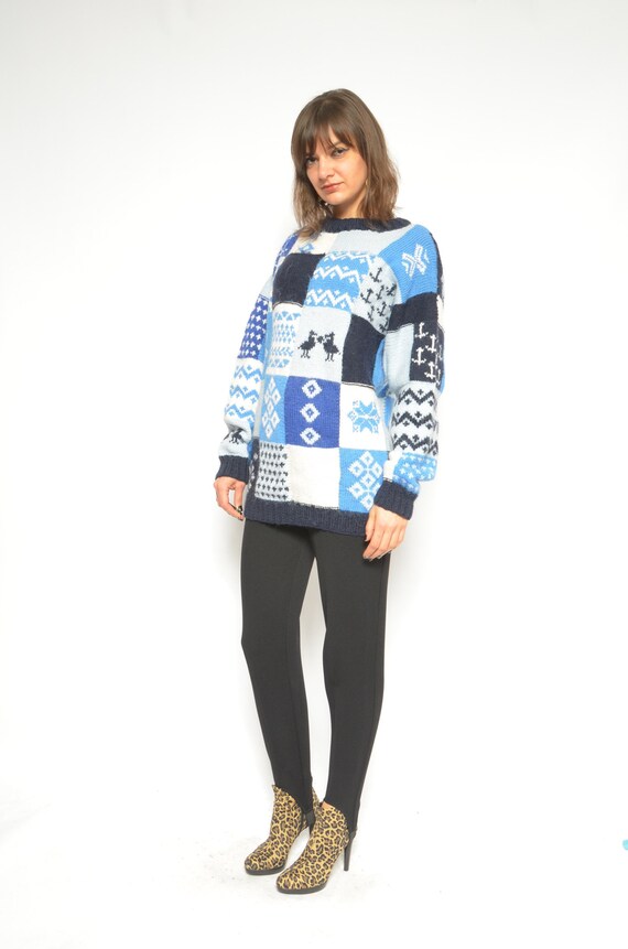Winter Wool Sweater / Vintage 90s Patchwork Multi… - image 4