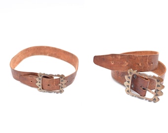 Vintage 90's Wide Brown Leather Western Style Belt with Large Metal Buckle