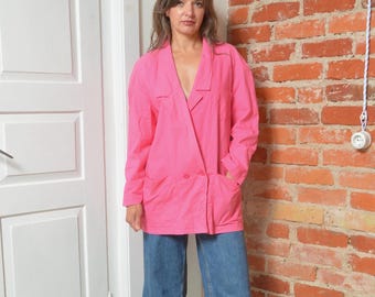 Vintage 80-tals överdimensionerad rosa bomullskavaj – Tillverkad i Storbritannien, storlek 36
