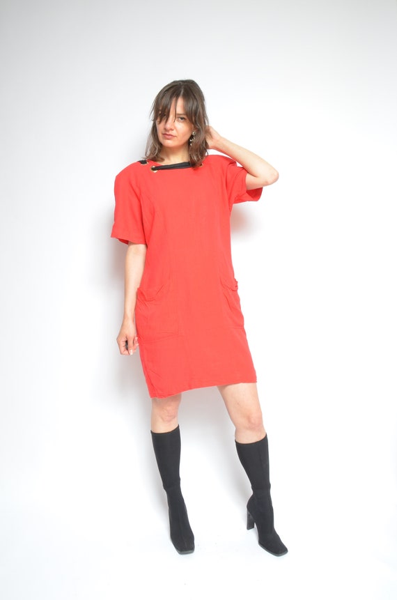 Embellished Linen Dress / Vintage 90s Short Sleev… - image 7