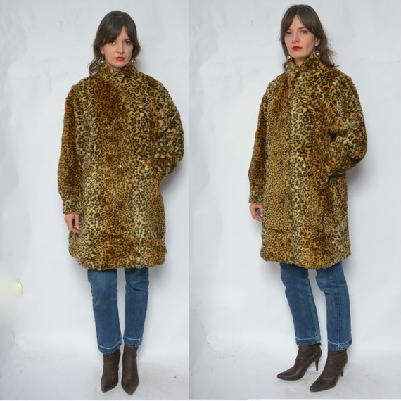 Leopard Faux Fur Coat / Vintage 80's Animal Print