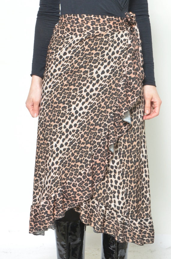 Leopard Print Wrap Up Skirt / Vintage 90s Animal … - image 6