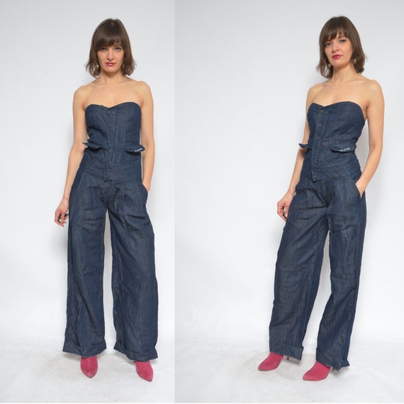 denim jumpsuit strapless