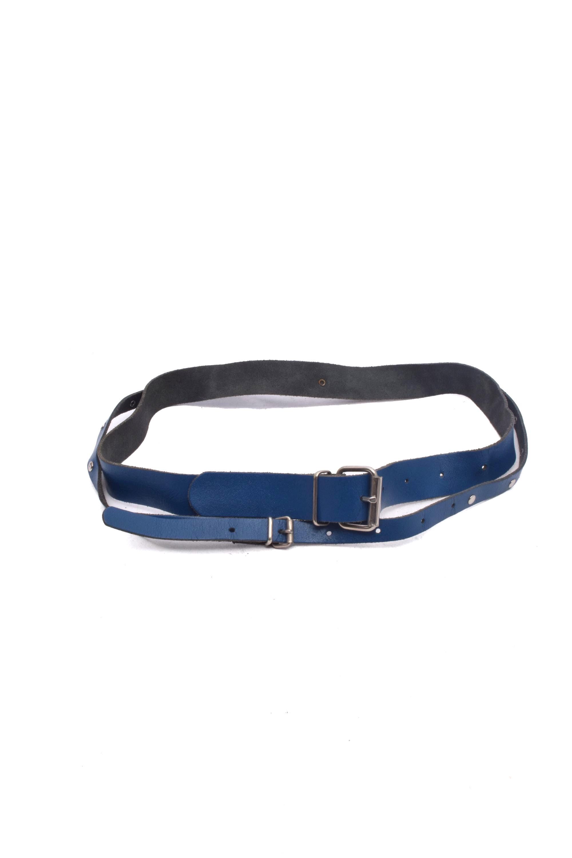 Vintage 1980's Double Thin Blue Leather Belt With Double Buckle - Etsy