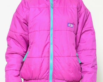 Two Sided Zipper Jacket / Vintage 80s Color Blocking Puffer
