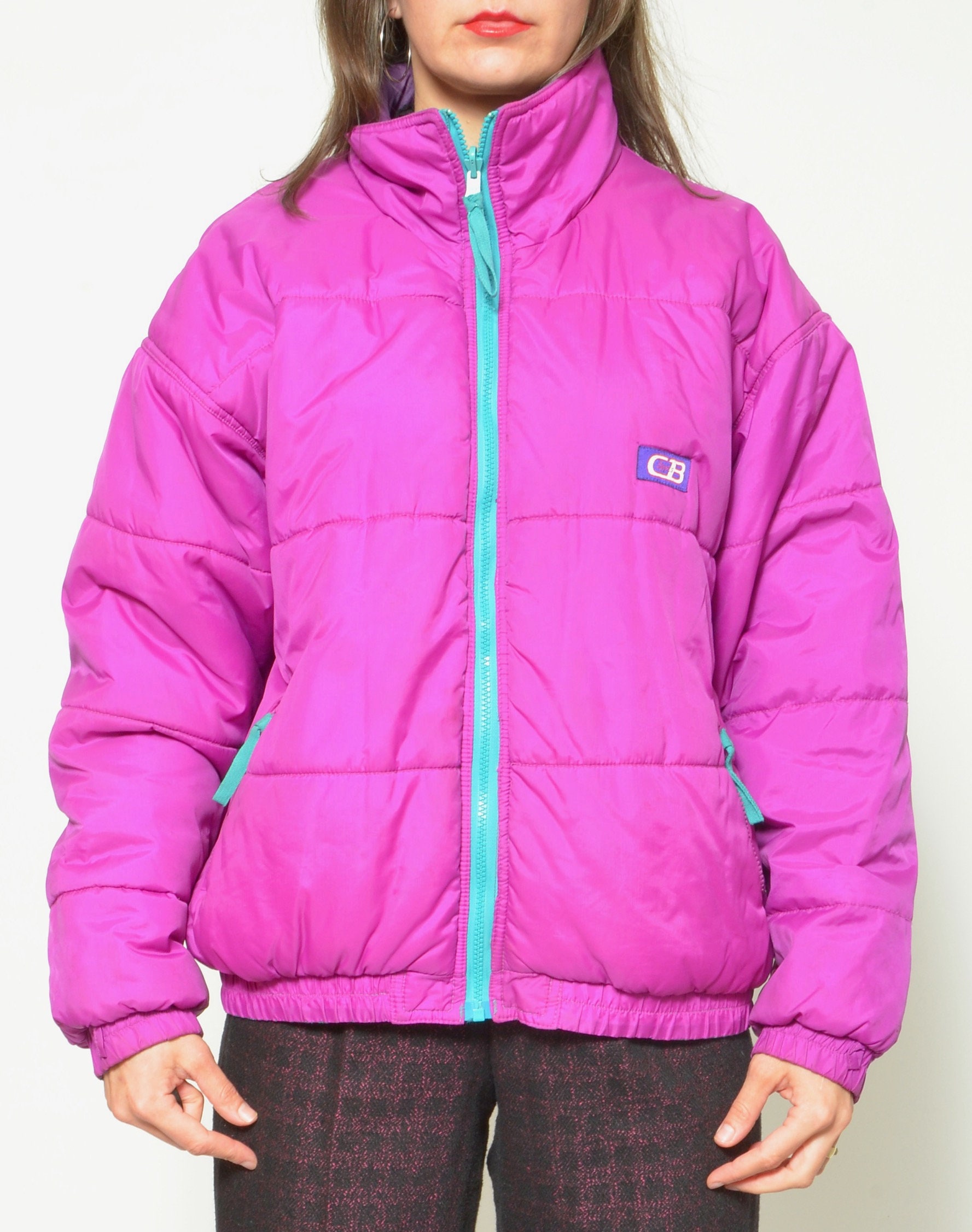 Two Sided Zipper Jacket / Vintage 80s Color Blocking Puffer