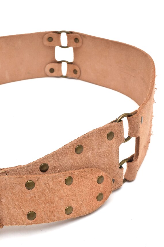 Vintage 70s Suede Leather Belt With Ornate Brass Buckle - Etsy display picture 1