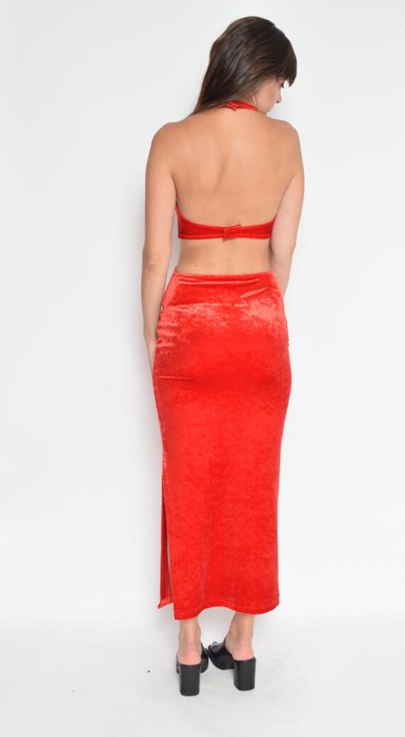 90s Vintage Red Velvet Slit Backless Maxi Dress - Size M - Etsy 90s Vintage Red Velvet Slit Backless Maxi Dress - Size M - Etsy