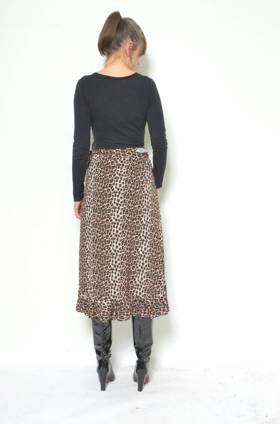 Leopard Print Wrap Up Skirt / Vintage 90s Animal … - image 4