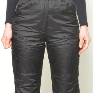 80's Ski Pants / Vintage Skiing Snowboarding Elastic Waist Glossy Black Pocket Sports Trousers Size Small image 5