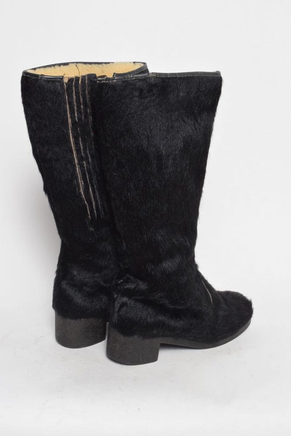 Vintage 70's Black Fur Chunky Heel Shoes Boots - image 5