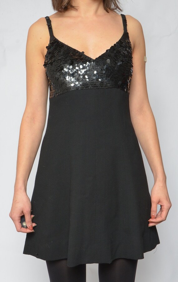 Sequin Strappy Dress / Vintage 80s Sleeveless Short Mini Black Cocktail  Dress - Size Medium - Etsy